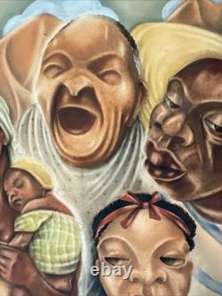 ANTIQUE BLACK FAMILY PORTRAIT HISTORY AFRICAN AMERICAN 1930'S ORIGINAL Painting