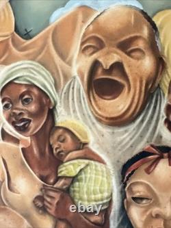 ANTIQUE BLACK FAMILY PORTRAIT HISTORY AFRICAN AMERICAN 1930'S ORIGINAL Painting