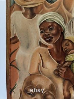 ANTIQUE BLACK FAMILY PORTRAIT HISTORY AFRICAN AMERICAN 1930'S ORIGINAL Painting