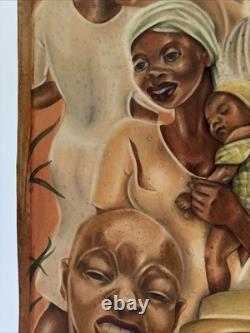 ANTIQUE BLACK FAMILY PORTRAIT HISTORY AFRICAN AMERICAN 1930'S ORIGINAL Painting