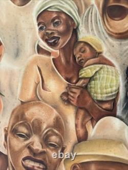 ANTIQUE BLACK FAMILY PORTRAIT HISTORY AFRICAN AMERICAN 1930'S ORIGINAL Painting