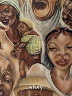 ANTIQUE BLACK FAMILY PORTRAIT HISTORY AFRICAN AMERICAN 1930'S ORIGINAL Painting