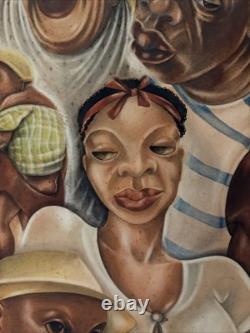 ANTIQUE BLACK FAMILY PORTRAIT HISTORY AFRICAN AMERICAN 1930'S ORIGINAL Painting