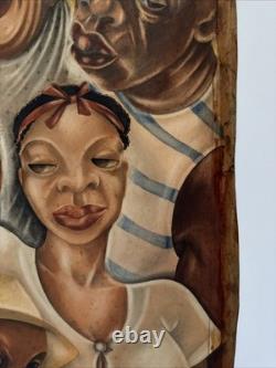 ANTIQUE BLACK FAMILY PORTRAIT HISTORY AFRICAN AMERICAN 1930'S ORIGINAL Painting