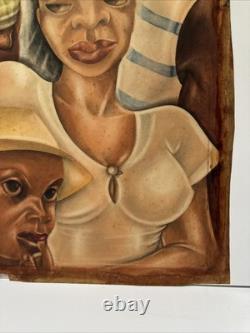 ANTIQUE BLACK FAMILY PORTRAIT HISTORY AFRICAN AMERICAN 1930'S ORIGINAL Painting