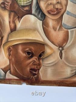 ANTIQUE BLACK FAMILY PORTRAIT HISTORY AFRICAN AMERICAN 1930'S ORIGINAL Painting