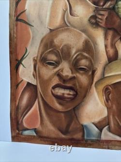 ANTIQUE BLACK FAMILY PORTRAIT HISTORY AFRICAN AMERICAN 1930'S ORIGINAL Painting