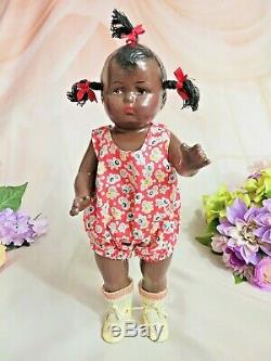 ANTIQUE vintage EFFANBEE BLACK Americana DOLL Patsy FACE 12 composition DRESSED