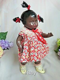 ANTIQUE vintage EFFANBEE BLACK Americana DOLL Patsy FACE 12 composition DRESSED