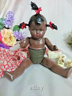 ANTIQUE vintage EFFANBEE BLACK Americana DOLL Patsy FACE 12 composition DRESSED