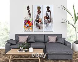 ARTINME Large African American Wall Art Black Women Girls Painting on Canvas