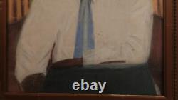 ATQ VTG African American Black Man Portrait Rose Folk Art Pastel Painting Frame