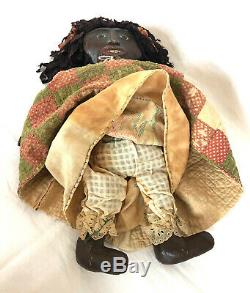 A Vintage GROUP OF FOUR Handmade Primitive Black Americana Folk Art Cloth Dolls