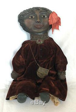 A Vintage GROUP OF FOUR Handmade Primitive Black Americana Folk Art Cloth Dolls