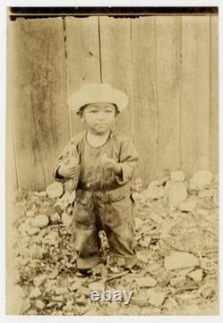 African American Adorable Boy In Hat 1900 Overalls Cute Black Child Photo Q9704