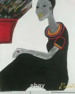 African American Art Women Colorful 11x14 Poster Oil -Acrylic Red Black Yellow