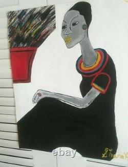 African American Art Women Colorful 11x14 Poster Oil -Acrylic Red Black Yellow
