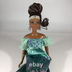 African American Black Barbie Doll Turquoise Shoulderless Dress Glitter Headband