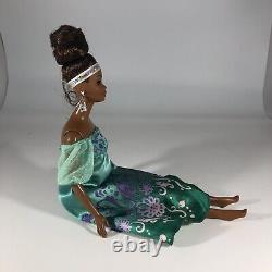 African American Black Barbie Doll Turquoise Shoulderless Dress Glitter Headband