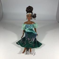 African American Black Barbie Doll Turquoise Shoulderless Dress Glitter Headband