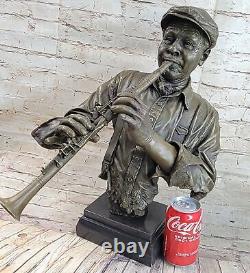 African American Black Clarinet Jazz Musician Bronze Metal Bust Statue Sculpture