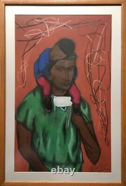 African American Black Doctor Mask Modernist Large Original Oil Pastel Painting