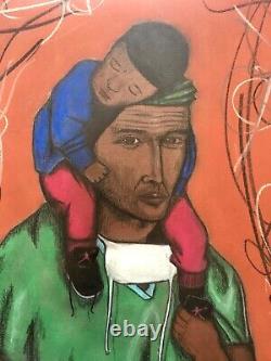 African American Black Doctor Mask Modernist Large Original Oil Pastel Painting