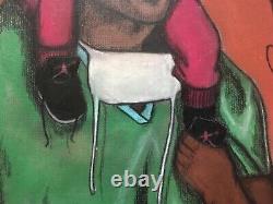 African American Black Doctor Mask Modernist Large Original Oil Pastel Painting