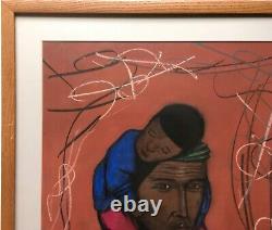 African American Black Doctor Mask Modernist Large Original Oil Pastel Painting