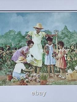 African American Black Folk Art Turnip Greens Garden Granny & Kids OOAK? Blt7j1