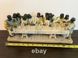 African American Black Last Supper Figurine Jesus Christian On Wooden Base