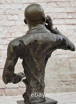 African American Black Singer Bronze Metal Bust Statue Sculpture on Marble Base