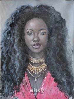 African American Black Woman Female Portrait Art Framed Original Oil Paintings