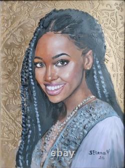 African American Black Woman Female Portrait Art Framed Original Oil Paintings