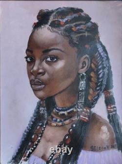 African American Black Woman Female Portrait Art Framed Original Oil Paintings