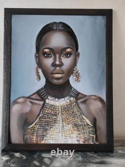 African American Black Woman Female Portrait Art Framed Original Oil Paintings
