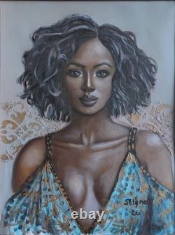 African American Black Woman Female Portrait Art Framed Original Oil Paintings