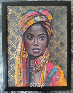 African American Black Woman Female Portrait Art Framed Original Oil Paintings