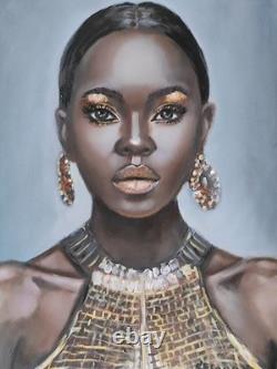 African American Black Woman Female Portrait Art Framed Original Oil Paintings