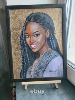 African American Black Woman Female Portrait Art Framed Original Oil Paintings