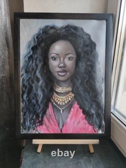 African American Black Woman Female Portrait Art Framed Original Oil Paintings