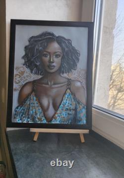 African American Black Woman Female Portrait Art Framed Original Oil Paintings