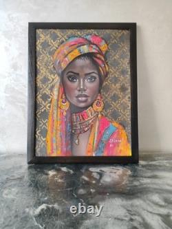 African American Black Woman Female Portrait Art Framed Original Oil Paintings