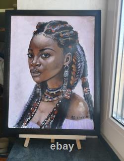 African American Black Woman Female Portrait Art Framed Original Oil Paintings