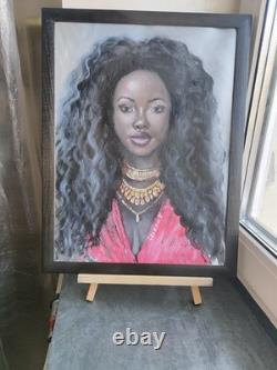 African American Black Woman Female Portrait Art Framed Original Oil Paintings