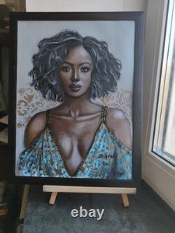 African American Black Woman Female Portrait Art Framed Original Oil Paintings