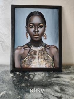 African American Black Woman Female Portrait Art Framed Original Oil Paintings