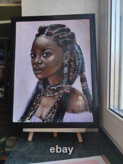 African American Black Woman Female Portrait Art Framed Original Oil Paintings
