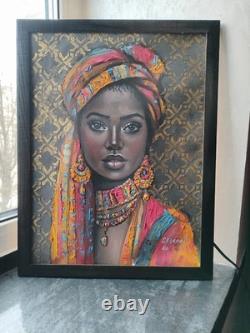 African American Black Woman Female Portrait Art Framed Original Oil Paintings