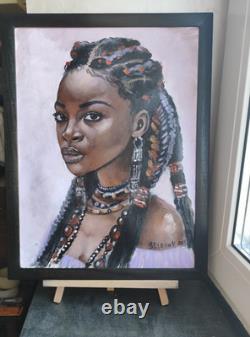 African American Black Woman Female Portrait Art Framed Original Oil Paintings